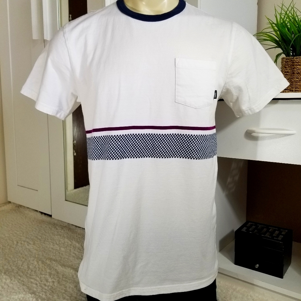 Vans White Striped Checkered Tshirt